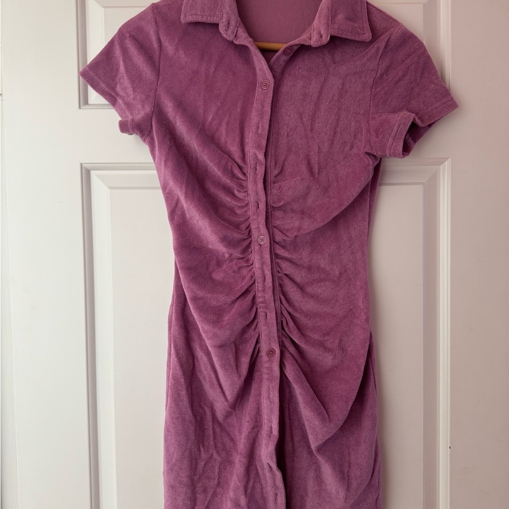 Purple Button-Up Ruched Dress